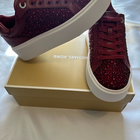 Michael Kors Deep Red Studded Sneakers - Picture 8 of 13